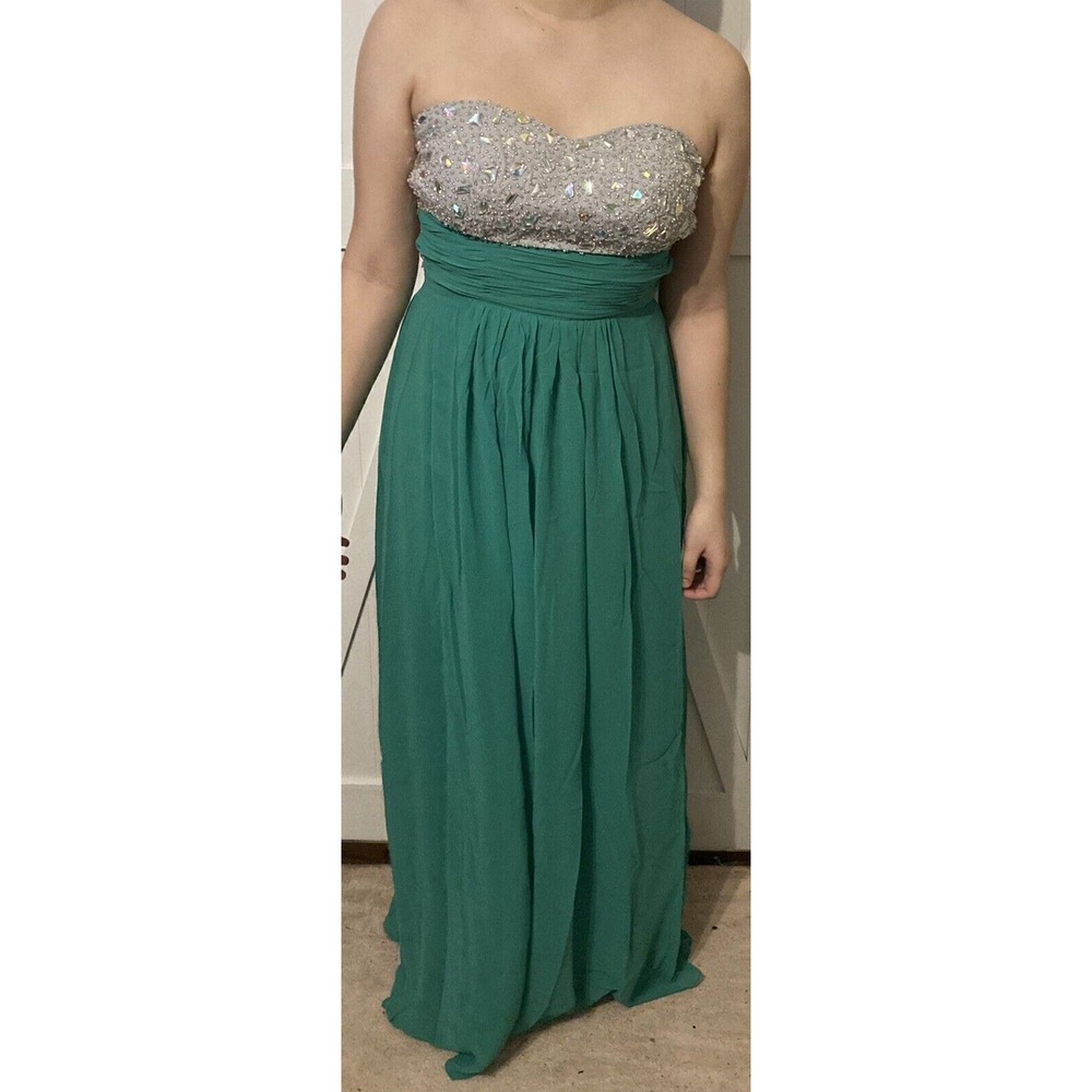 Womens‎ Dress 8 Maxi Strapless Formal Bridesmaid Gown Prom Silver Blue Green NEW